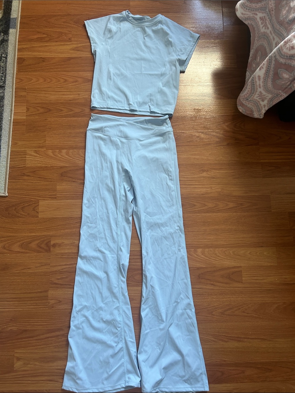Light Blue Women’s High-Rise Flare Pants with Crop Top Set